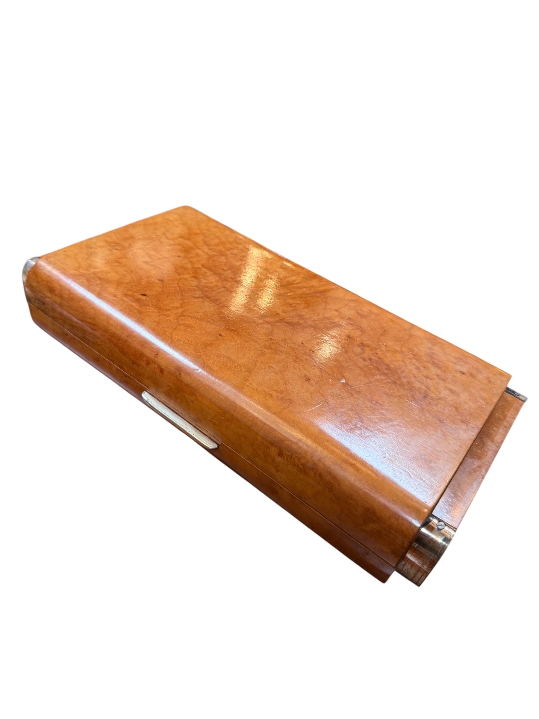 Vintage Italian Burl Wood and Brass Desk Box, 1950s