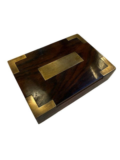 Mid-Century Wood Box with Brass Inlays, 1960s