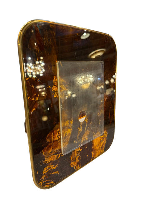 Mid-Century Tortoiseshell Lucite and Brass Picture Frame, 1970s