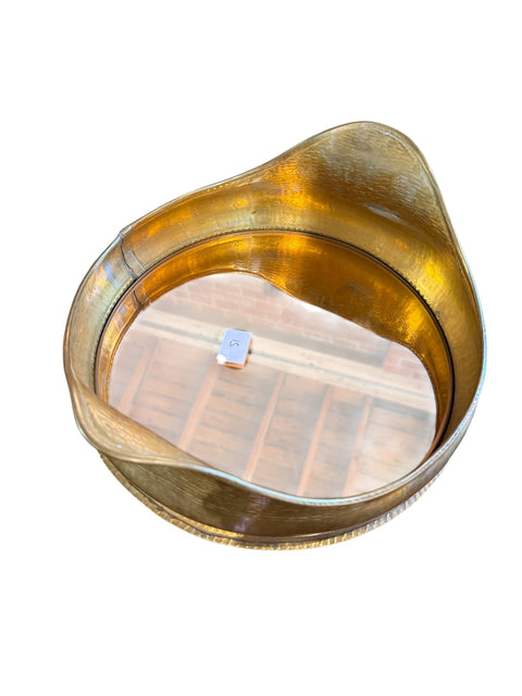 Italian Hammered Brass Organic Mirror Tray, 1970s