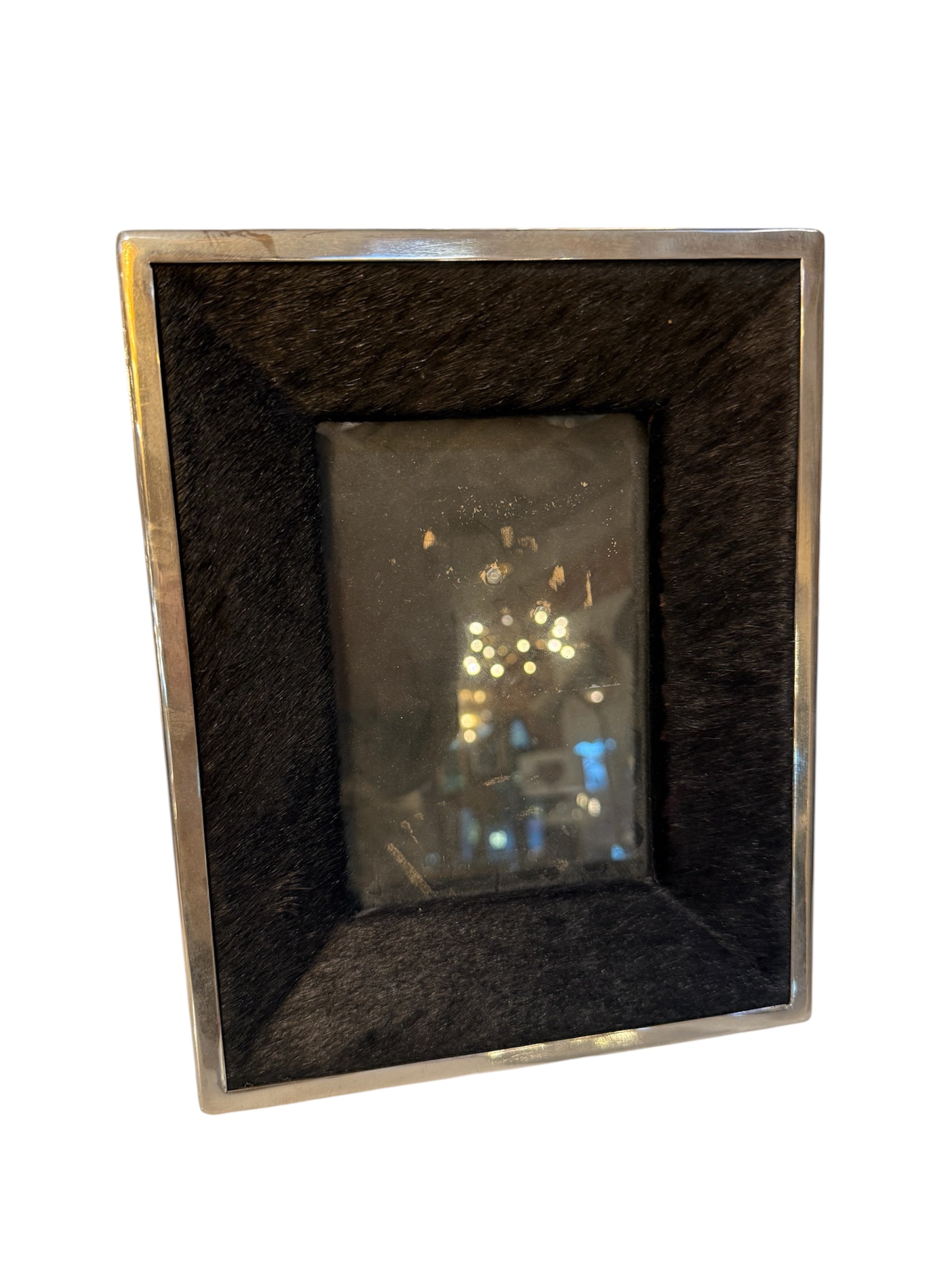 Italian Silvered Metal and Pony Hair Photo Frame, 1970s