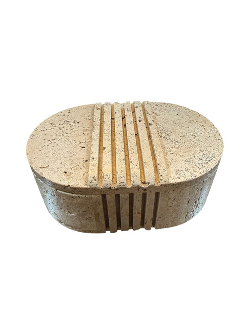 Fratelli Mannelli Italian Travertine Oval Box with Sculpted Lid