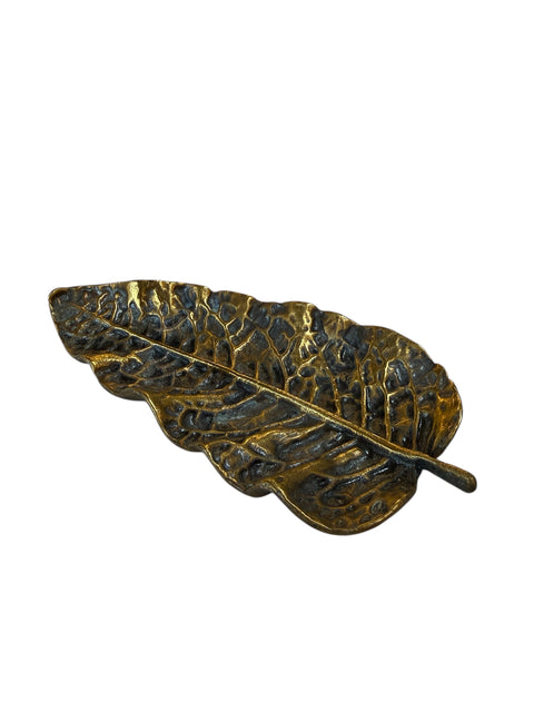Vintage Brass Leaf Trinket Dish / Decorative Catchall Bowl