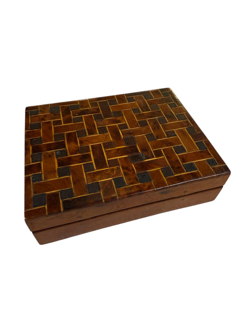 Vintage Wooden Trinket Box With Herringbone Pattern