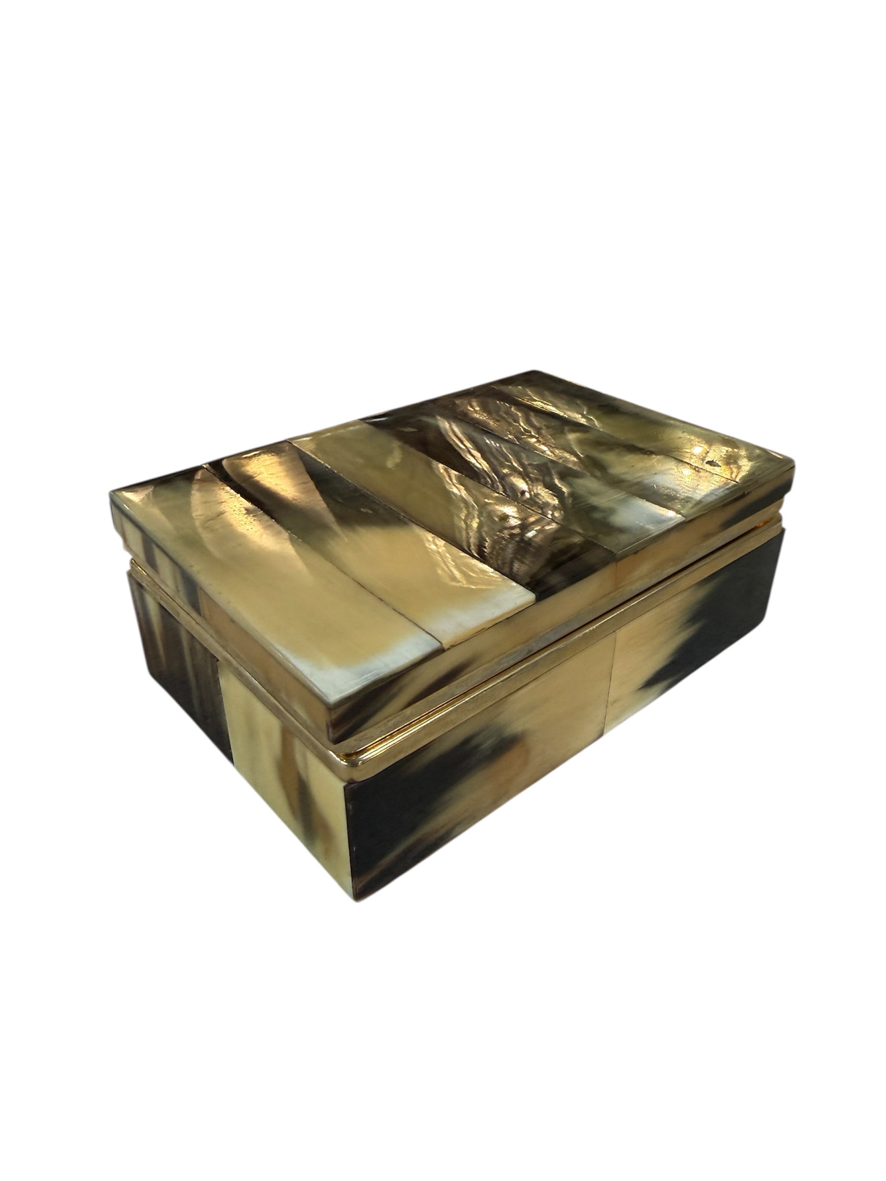 Vintage Horn Veneer Jewelry Box with Brass Trim