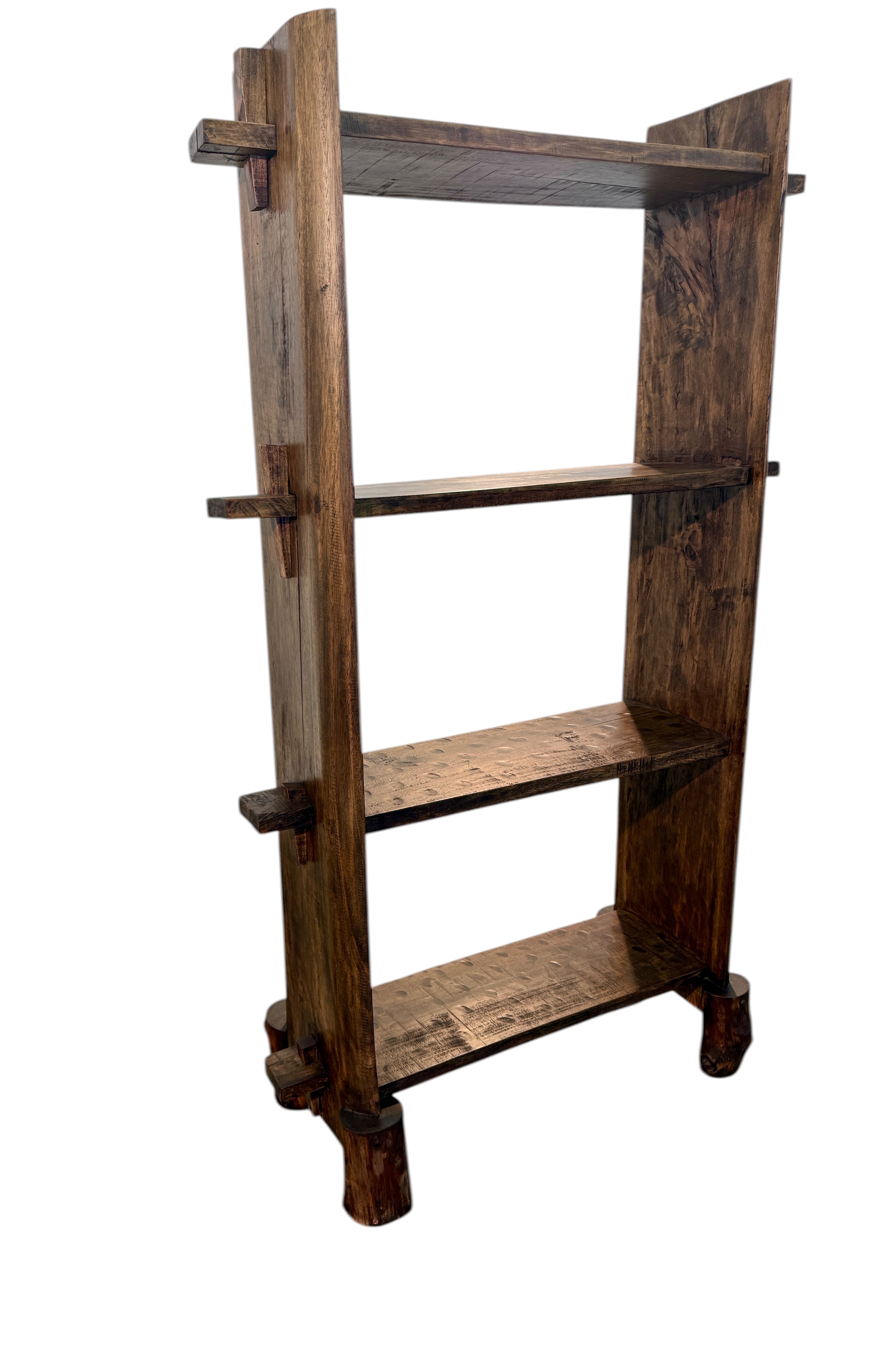 Brutalist Handcrafted Solid Wood Open Shelf Bookcase