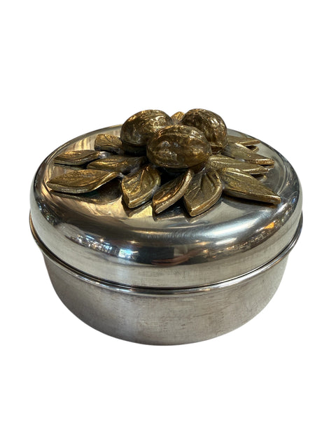 Vintage Brass Lemon Lid Box on Chrome Base