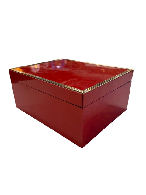 Vintage Red Lacquer Box with Brass Trim