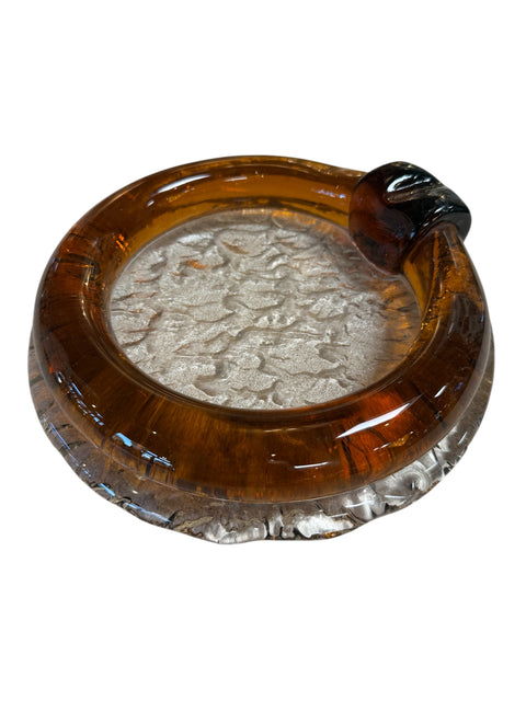 Vintage Amber Glass Ashtray with Sculptural Rim