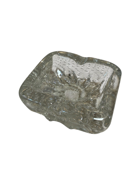 Vintage Clear Textured Glass Ashtray with Bubble Pattern
