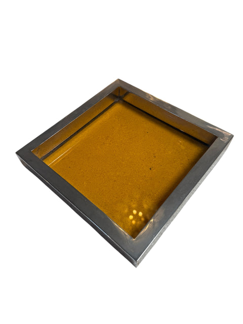 Vintage Amber Glass and Chrome Tray / Catchall Dish