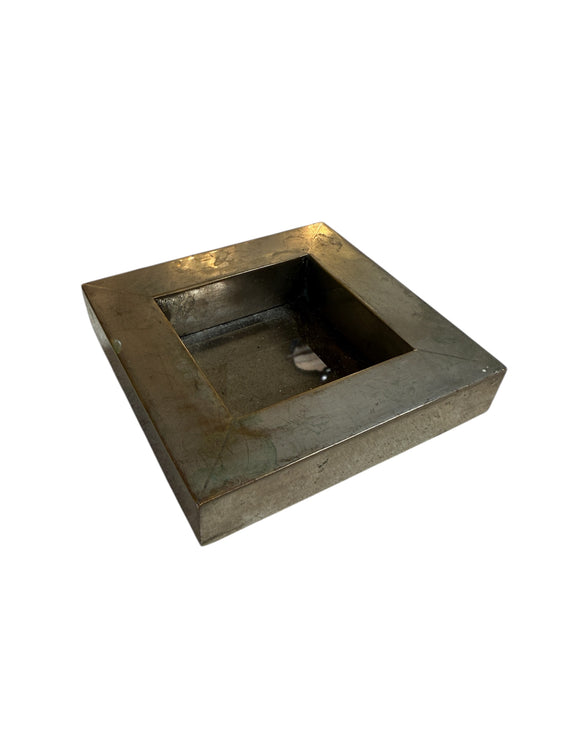 Vintage Brushed Metal Square Catchall Tray with Patina