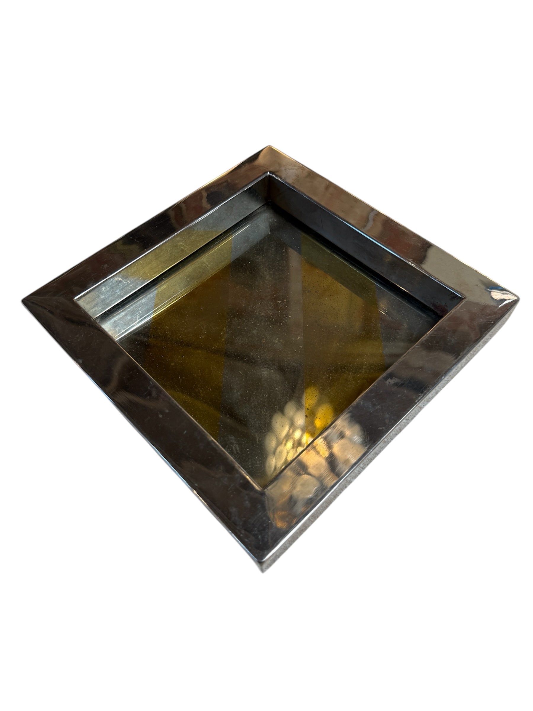 Vintage Chrome Catchall Tray With Stripe Detail