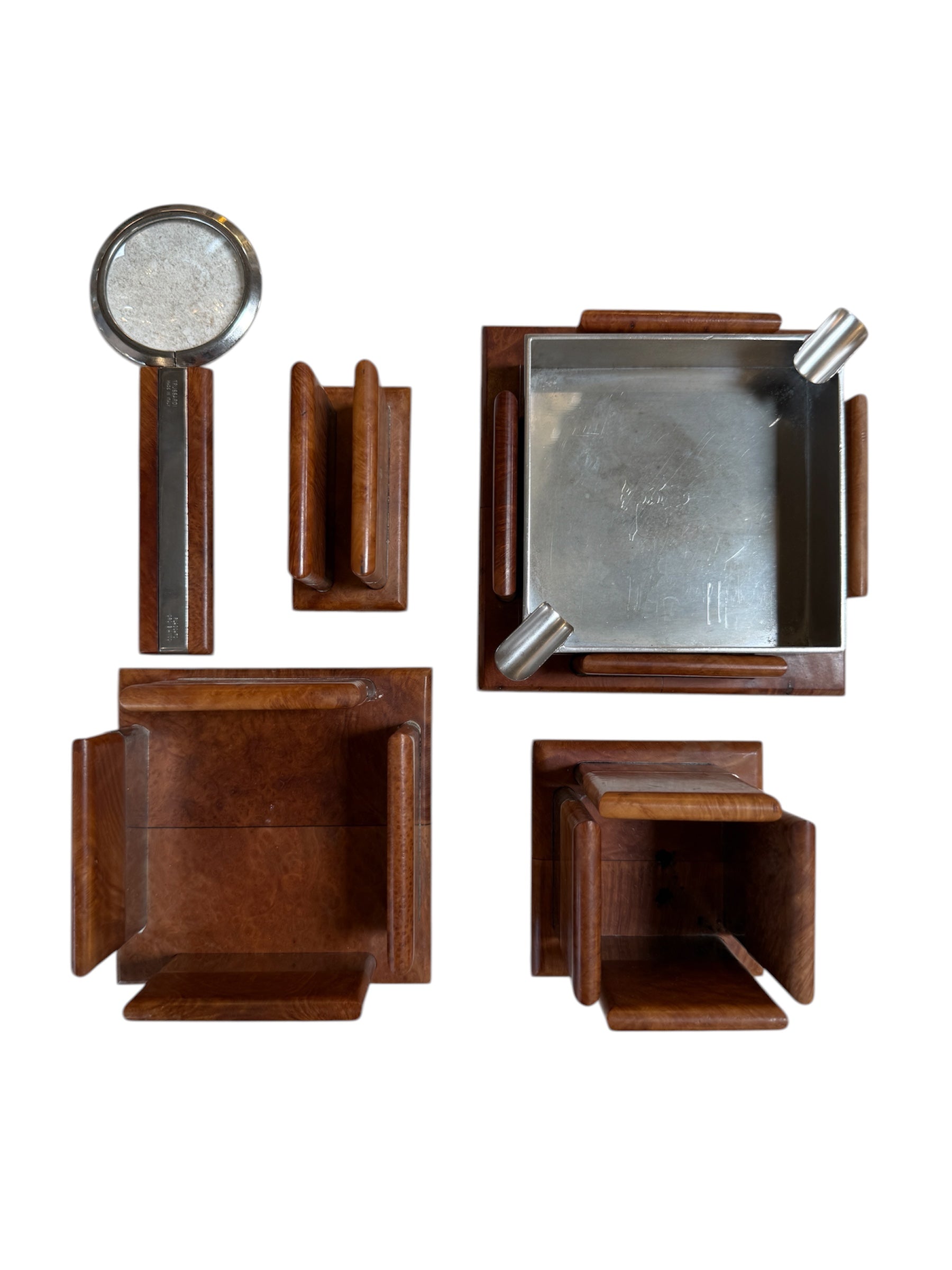Vintage Trussardi Wood & Metal Desk Accessories Set