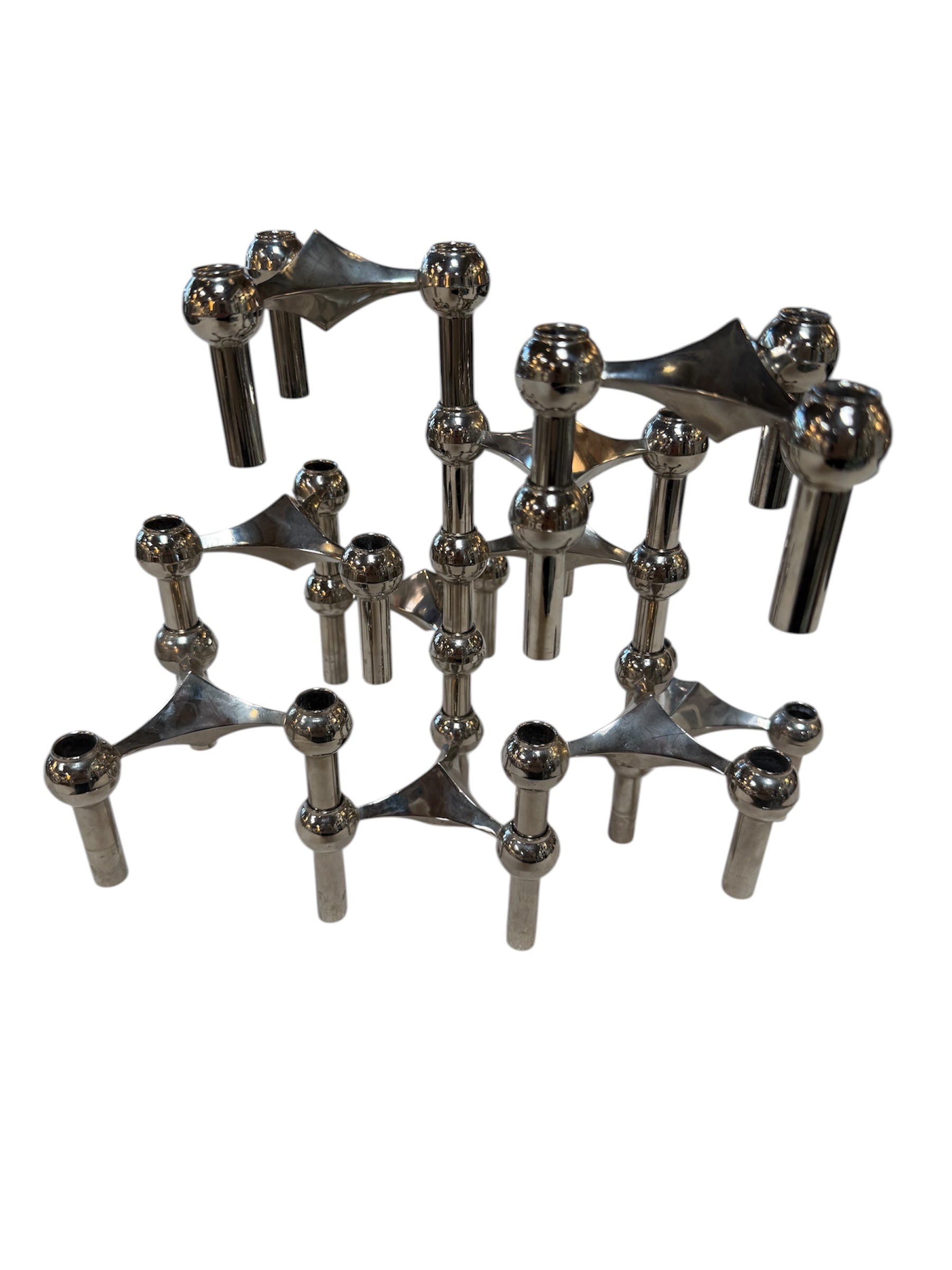 Set of 10 Nagel Stoff Modular Chrome Candle Holders
