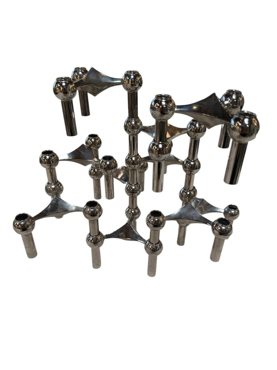 Set of 10 Nagel Stoff Modular Chrome Candle Holders