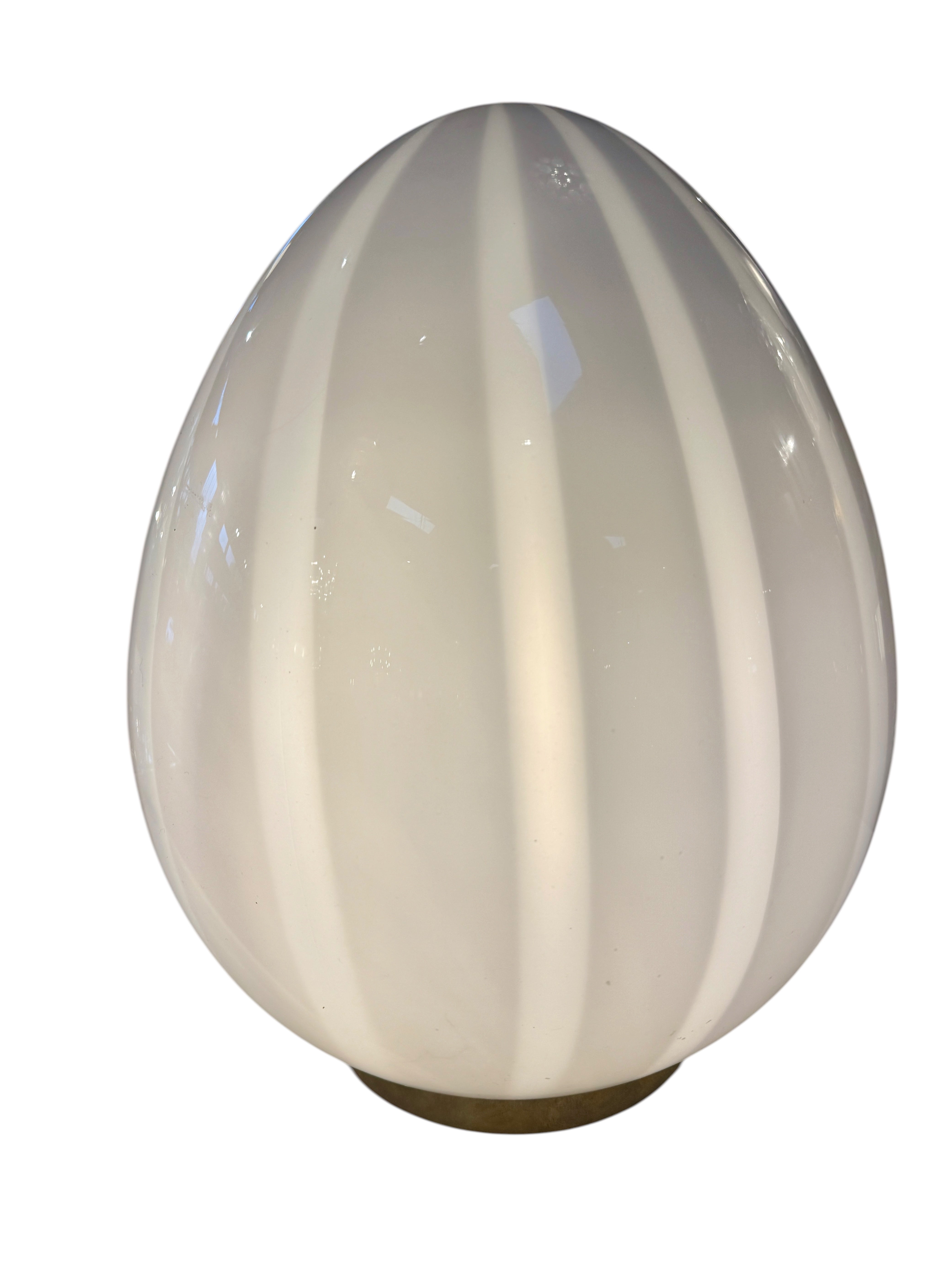 Vintage Mazzega Murano Glass Ovoid Table Lamp – White Striped Art Glass