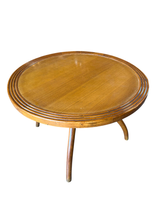 Italian Round Wood Side Table with Curved Four-Leg Base