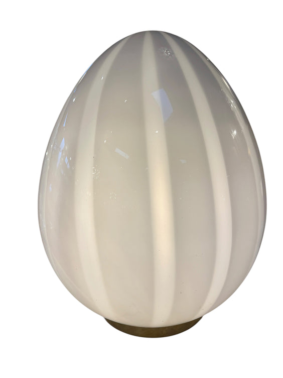 Vintage Mazzega Murano Glass Ovoid Table Lamp – White Striped Art Glass