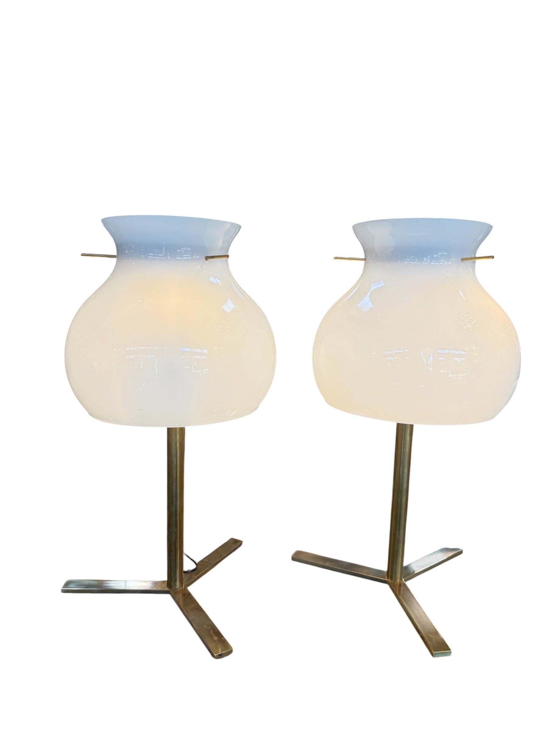 Pair of Italian Murano Glass Table Lamps with Brass Base, 1950s