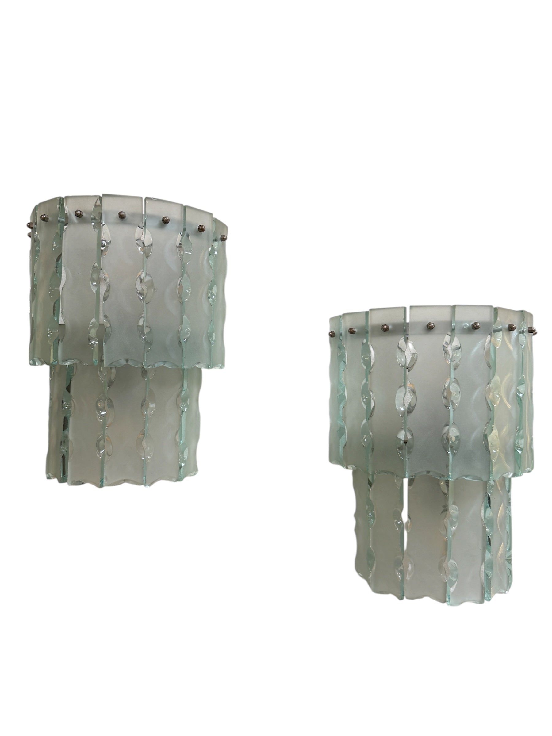 Pair of Italian Beveled Glass Sconces by Cristal Art