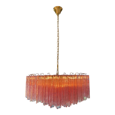 Vintage Pink Murano Glass Prism Chandelier 1970s