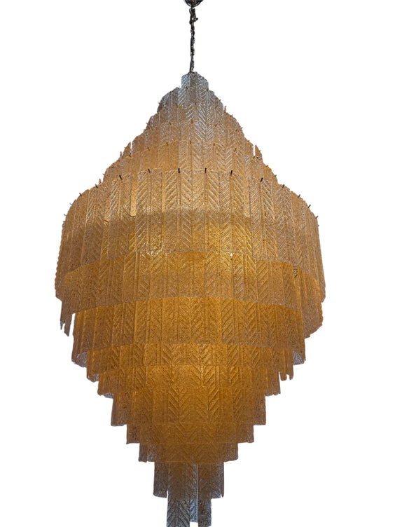 Monumental Amber Textured Glass Leaf Tiered Chandelier