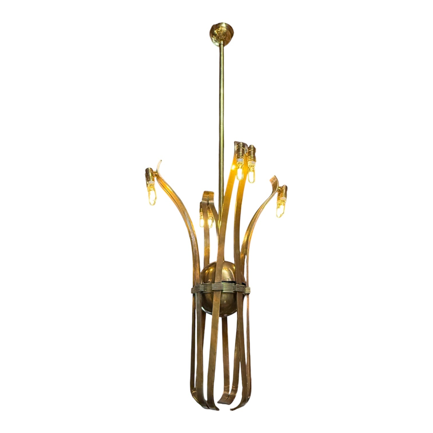 Solid Brass Sculptural Chandelier in Style of Guglielmo Ulrich,circa 1970s