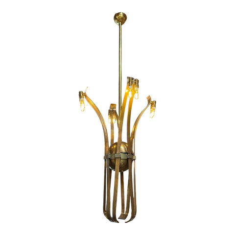 Italian Solid Brass Six-Light Sculptural Chandelier, Mid-Century Modern, circa 1970s