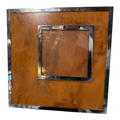 Felice Antonio Botta Signed Burl Wood & Chrome Picture Frame, Italy 1973