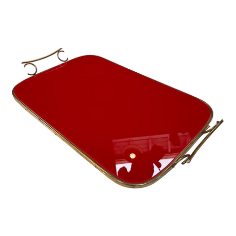 Arlecchino Milano Red Serving Tray with Brass Handles