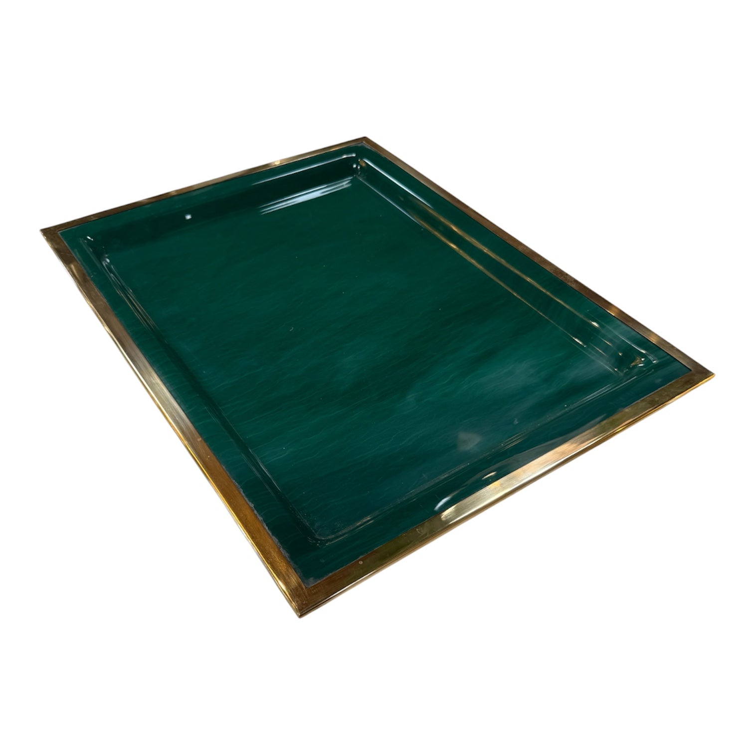 Vintage Brass & Emerald Green Lacquer Serving Tray