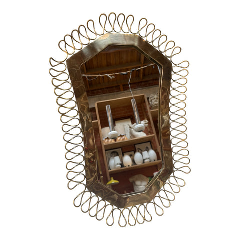 1950's Brass Table/Vanity Mirror with Looped Wire Frame