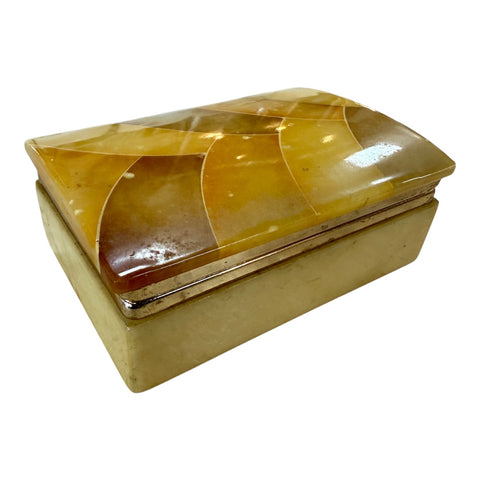 Vintage Italian Honey Marble and Brass Decorative Box