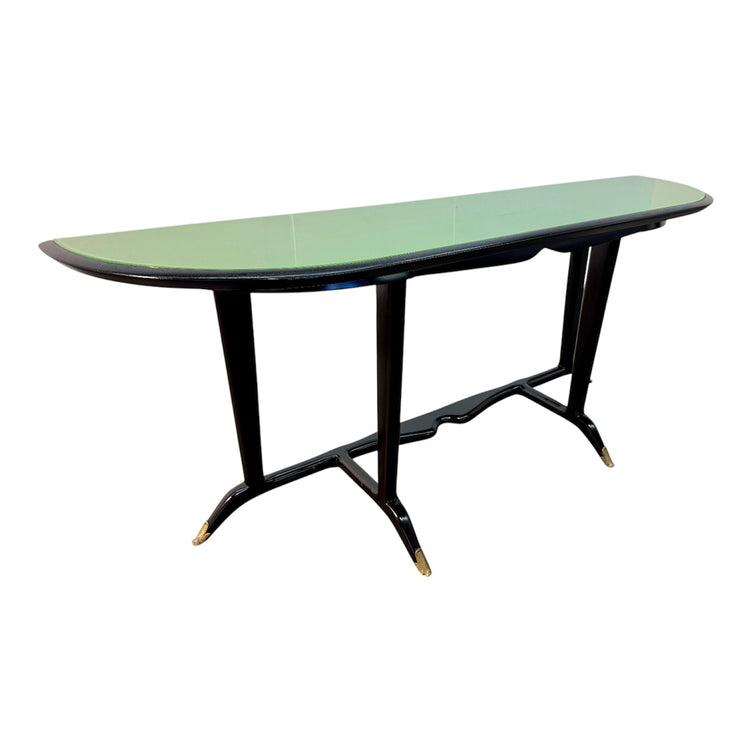 Italian Mid-Century Black Lacquered Wood and Green Glass Console, 1950s