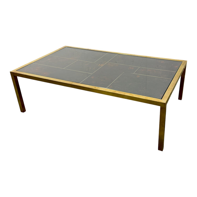 Italian Mid-Century Brass and Tortoiseshell-Style Coffee Table, 1970s