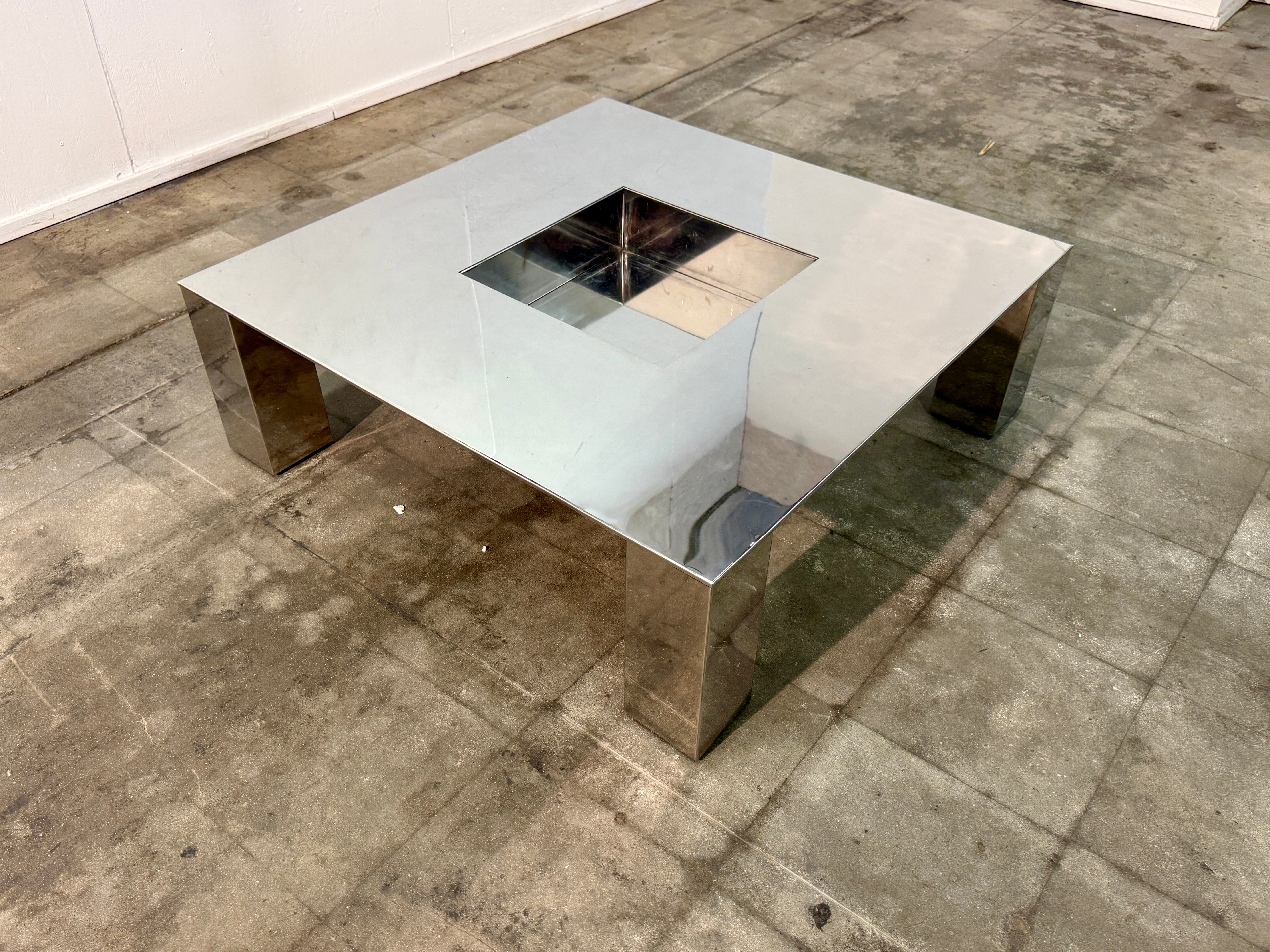 Italian Mid-Century Modern Polished Steel Coffee Table, 1970s