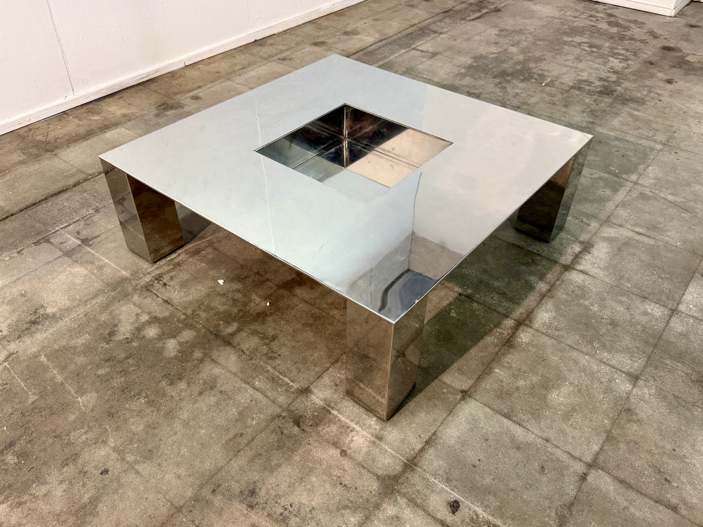 Italian Mid-Century Modern Polished Steel Coffee Table, 1970s
