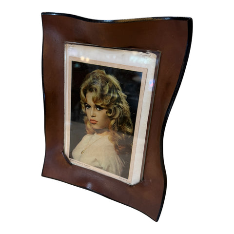 Italian Modernist Sculptural Brown Leather Picture Frame