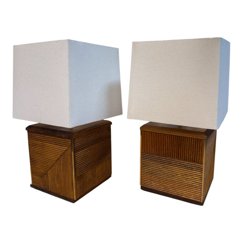 Pair of Italian Reeded Wood Table Lamps