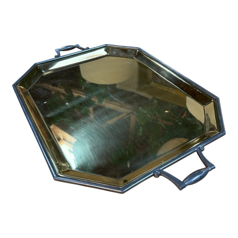 Italian Octagonal Brass and Pewter Serving Tray