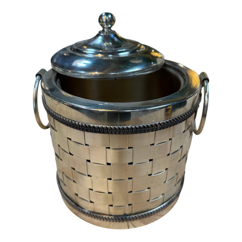 Vintage Silver-Plated Woven Metal Ice Bucket with Lid