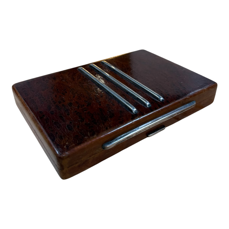 Vintage Italian Burl Wood and Chrome Decorative Box