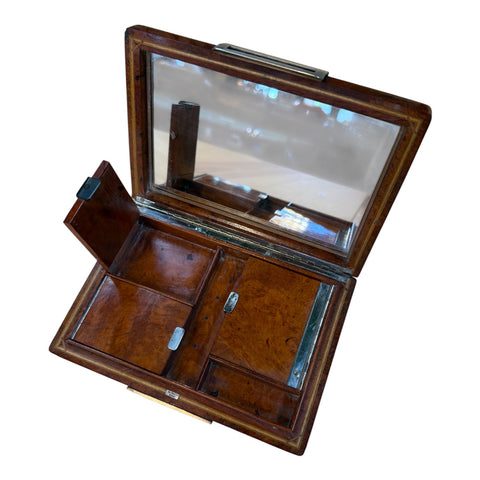 Vintage Italian Burlwood Travel Vanity Box with Mirror