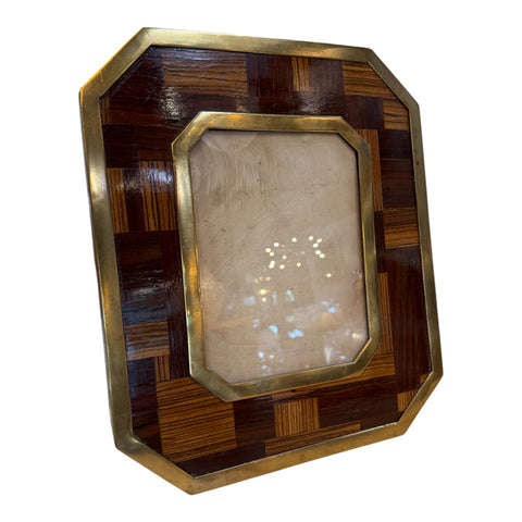 Vintage Geometric Wood and Brass Picture Frame