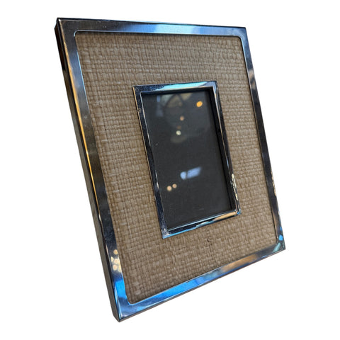 Silver-Tone and Woven Rattan Picture Frame