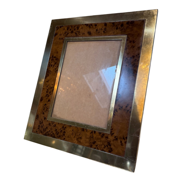 Burl Wood and Brass Picture Frame