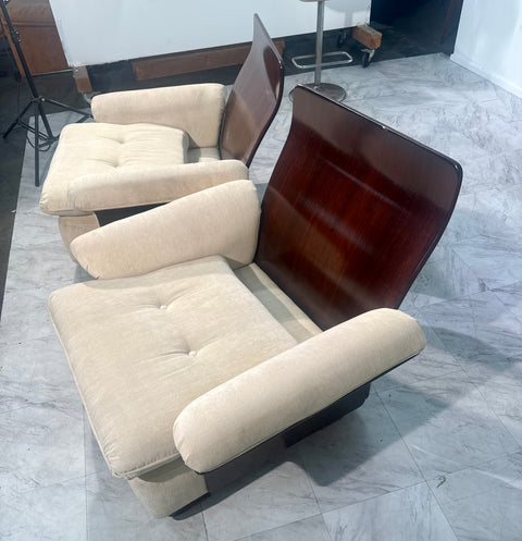 Italian 1950s Armchairs in Walnut Reupholstery