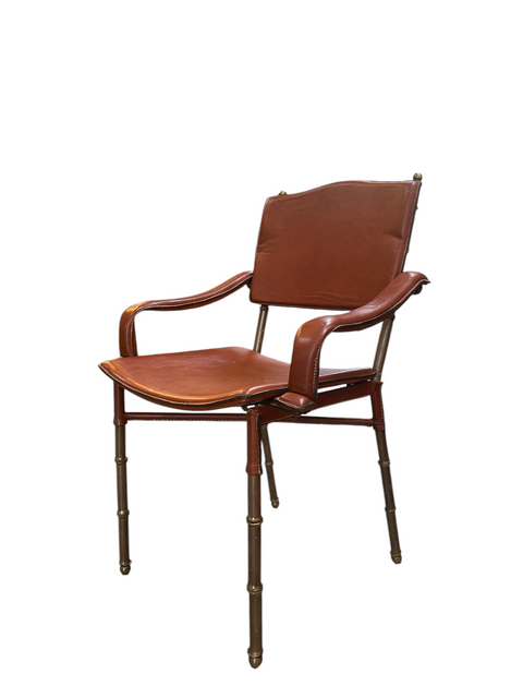 Jacques Adnet French Modernist Leather & Brass Chairs (Set of 4)