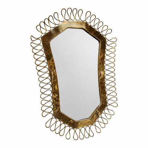 1950's Brass Table/Vanity Mirror with Looped Wire Frame